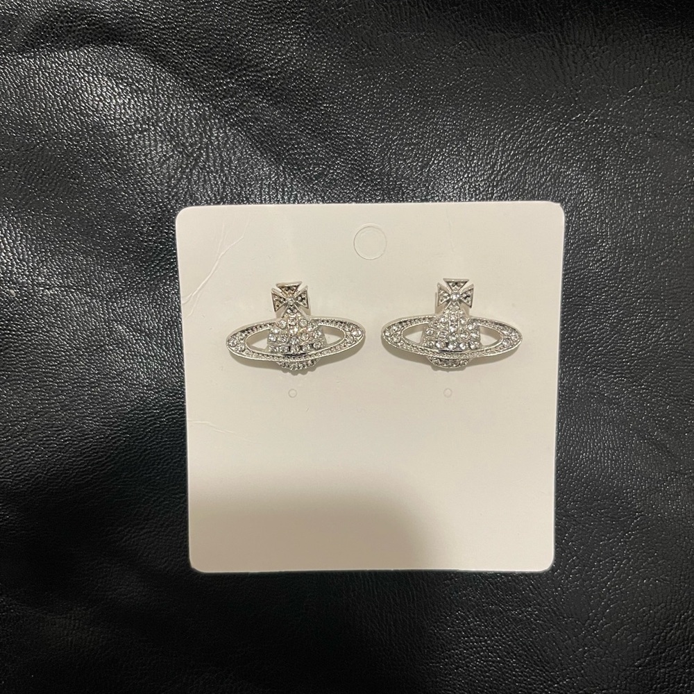 New Luxury Earrings Saturn Orb Crystal Silver